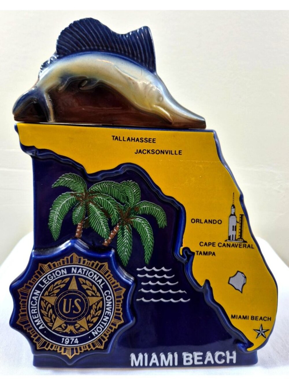 1974 Ezra Brooks Heritage China American Legion Miami Beach GL Decanter Bottle